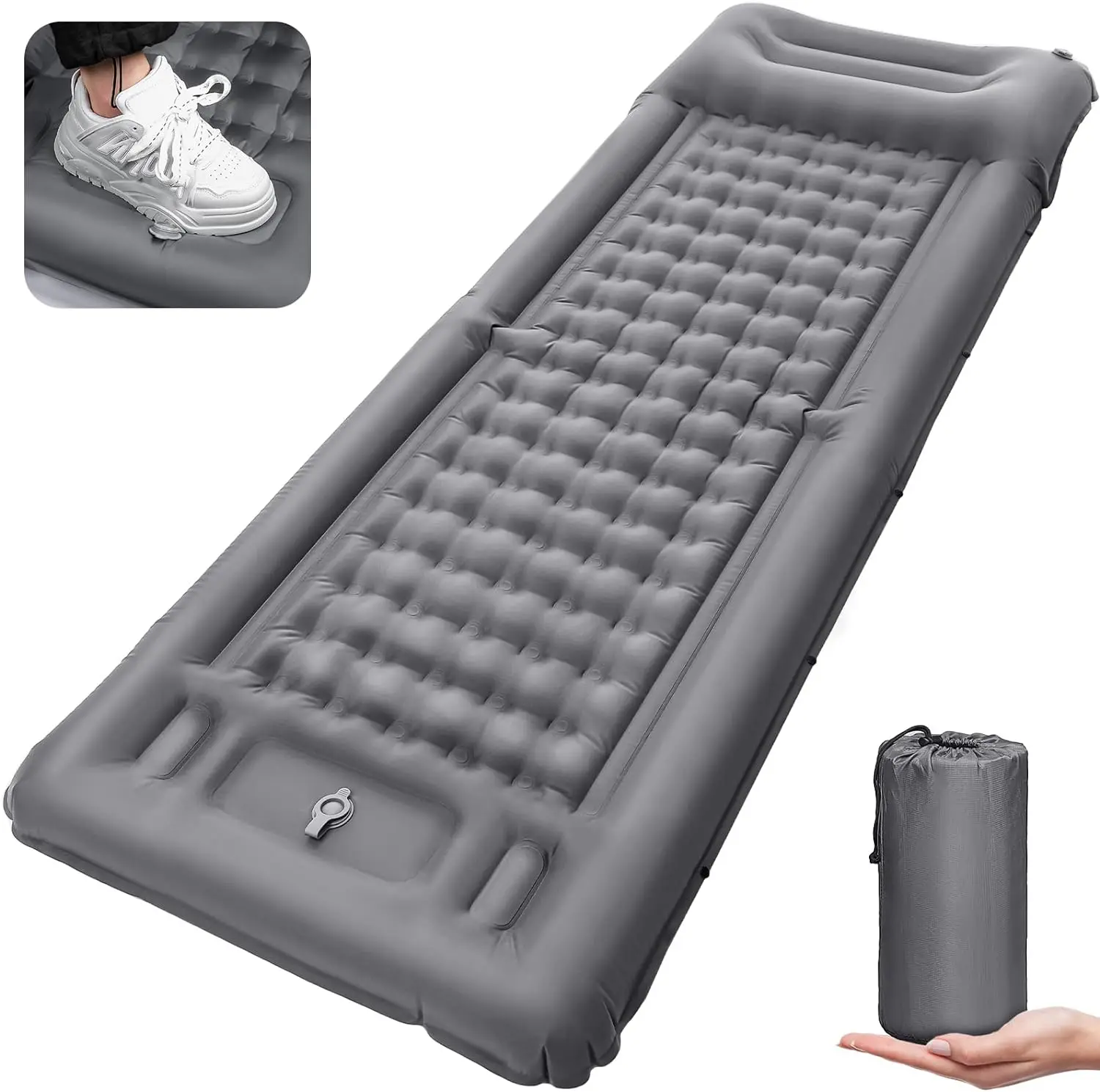 

Camping Mat Self-Inflating Air Mattress: 12cm Thickened Ultralight Outdoor Inflatable Mattress With Foot Press Pump And Cushion