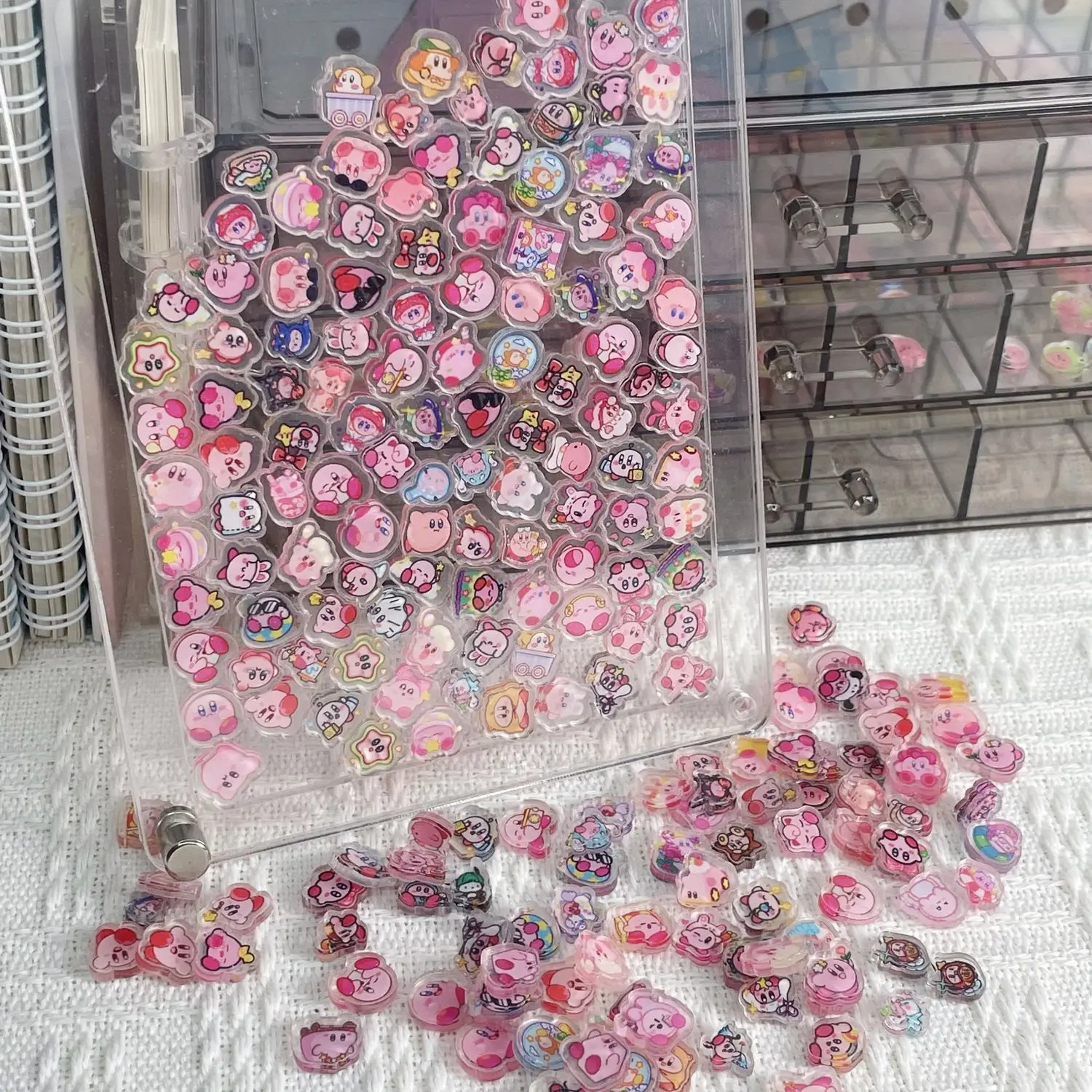 Kirby 1cm Cute Cartoon Ins Acrylic Pieces Mini Mixed Frame Ring Holder Hair Tie Accessories view 4