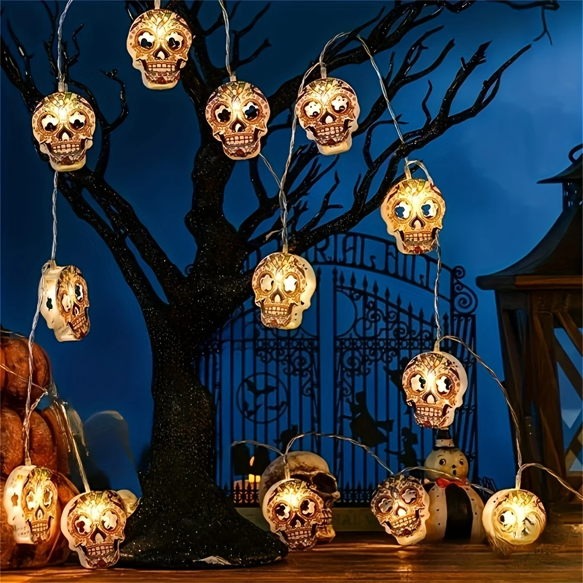 10leds Halloween Skull String Lights Floral Patterns Battery Powered Halloween Home Decor String lights Outdoor Decorative Light - view 3