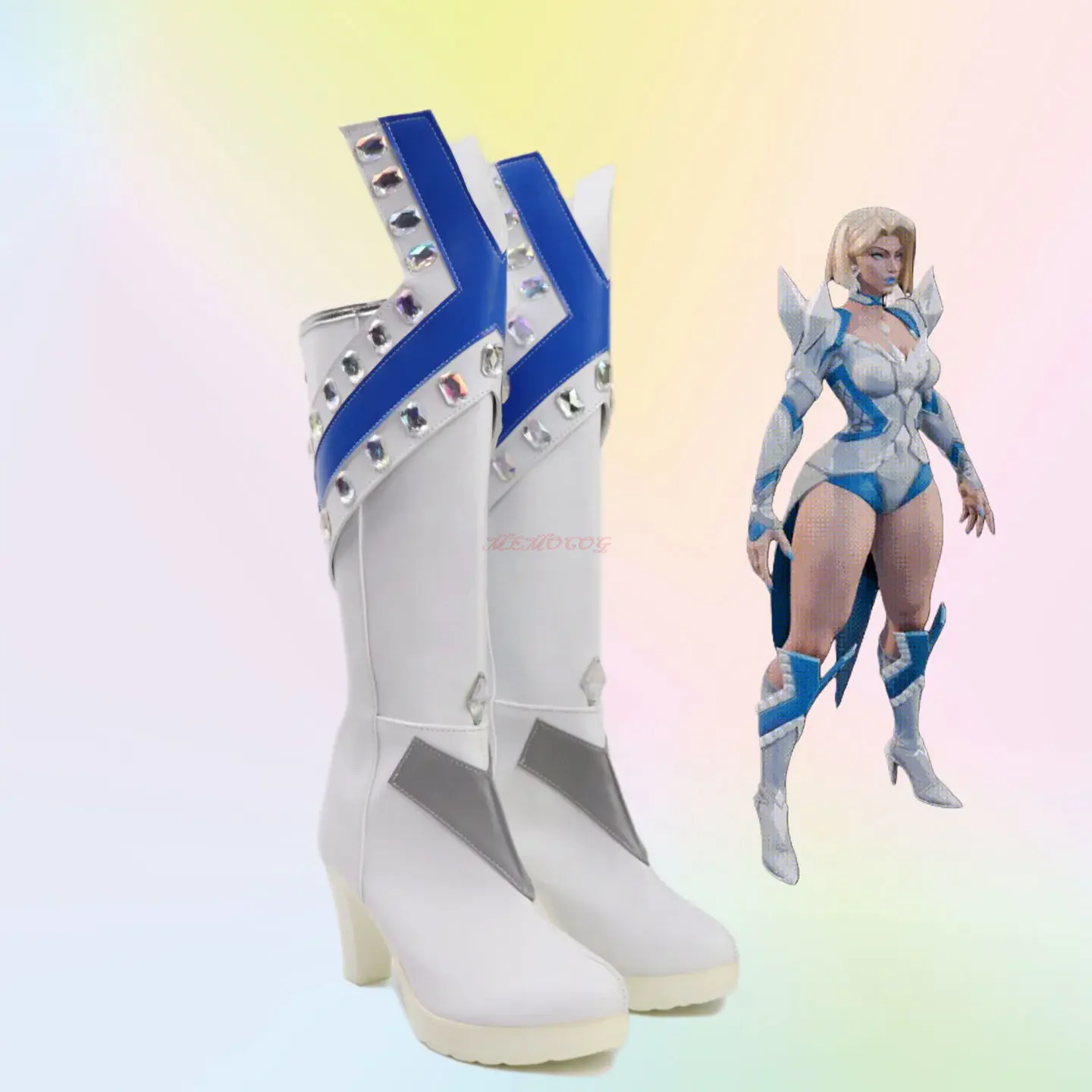 

Белые туфли на высоком каблуке для косплея Королевы Эммы Фрост, ботинки из искусственной кожи, реквизит для Хэллоуина, обувь на заказ