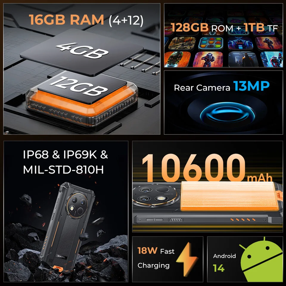 Oukitel WP28 S Rugged Smartphone 6.52'' HD 10600MAH 16GB (4+12)+