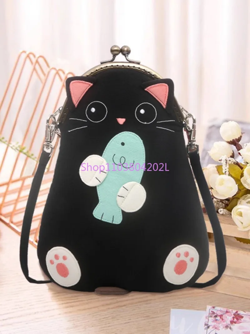 Cat Cartoon Cute Cotton Large Screen Halter Mobile Phone Bag Mini Small Cross Body Bag Female