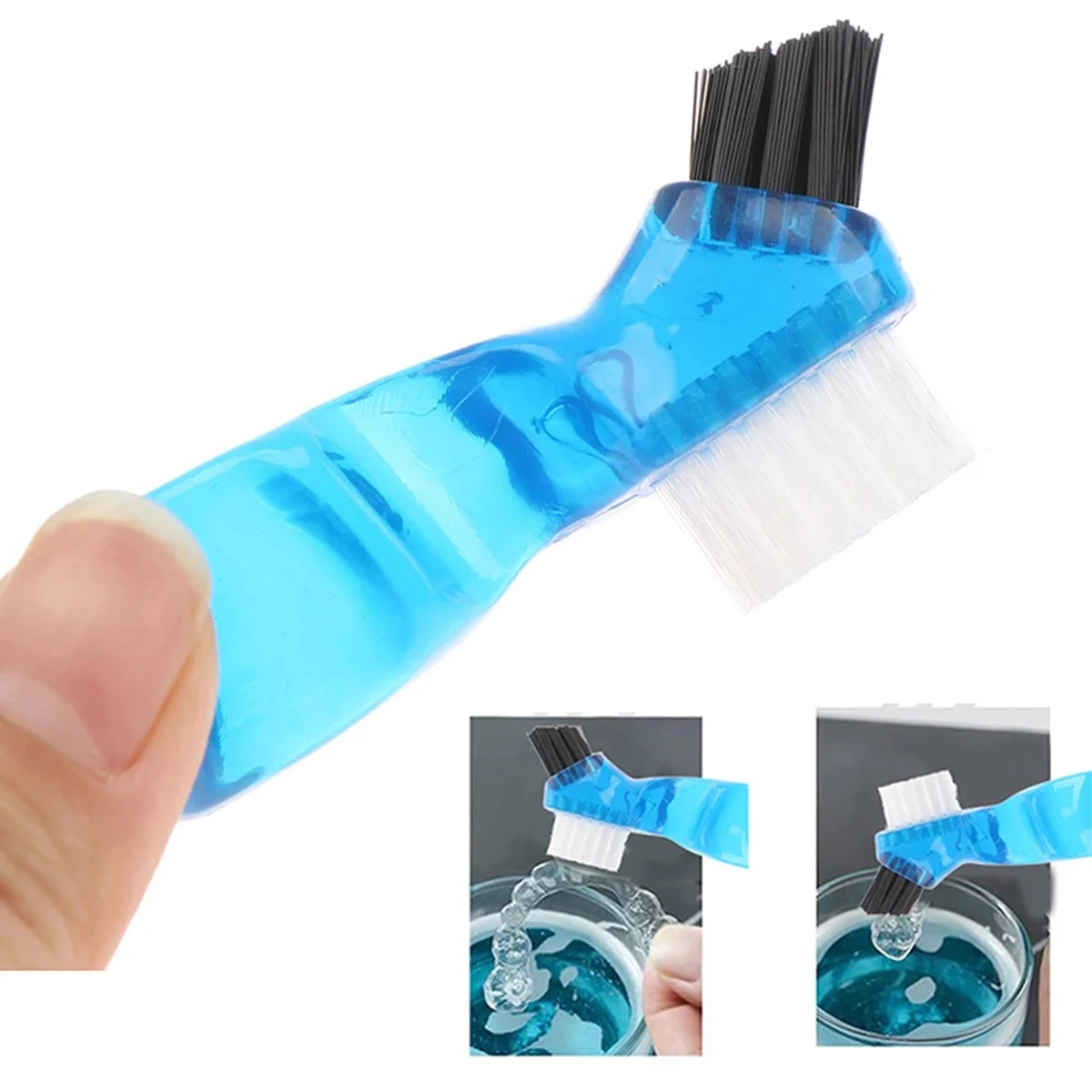 Denture Brush Orthodontic Retainer Brush, Denture Brush, Denture Cleaning Tool Suitable For Travel Cleaning Blue