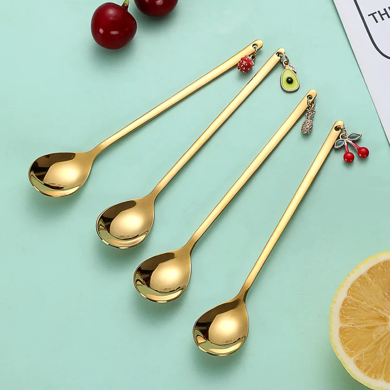 Cute Metal Pendant 304 Stainless Steel Spoon Hollow for Ice Cream Tea Dessert Coffee Scoops Kitchen Tableware Accessories