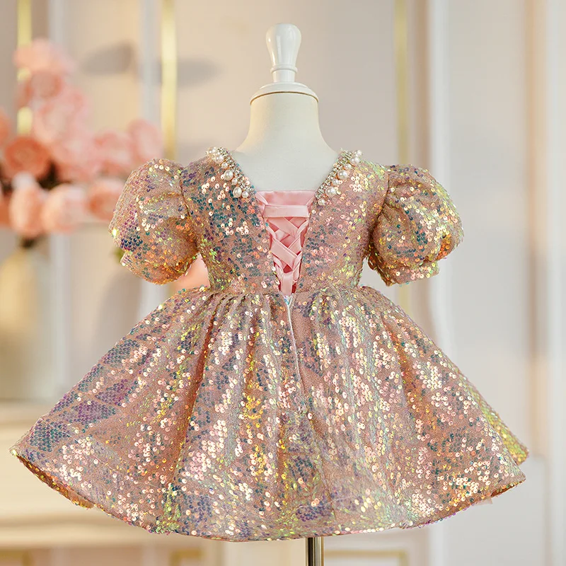 2024 Baby Girl sequin Dresses flower girls Wedding Dress Princess Party Clothing Toddler Kids Birthday Baptism Formal Gala Gown