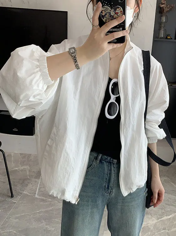 

Women's Stand Collar Loose Fit Thin Jaet Spring Summer Casual Top Sun Protection Windbreaker Outerwear Ele Commute Sle
