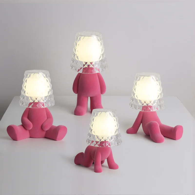 Nordic living room bedroom bedside table lamp creative cute children's room mini electroplating golden man night light