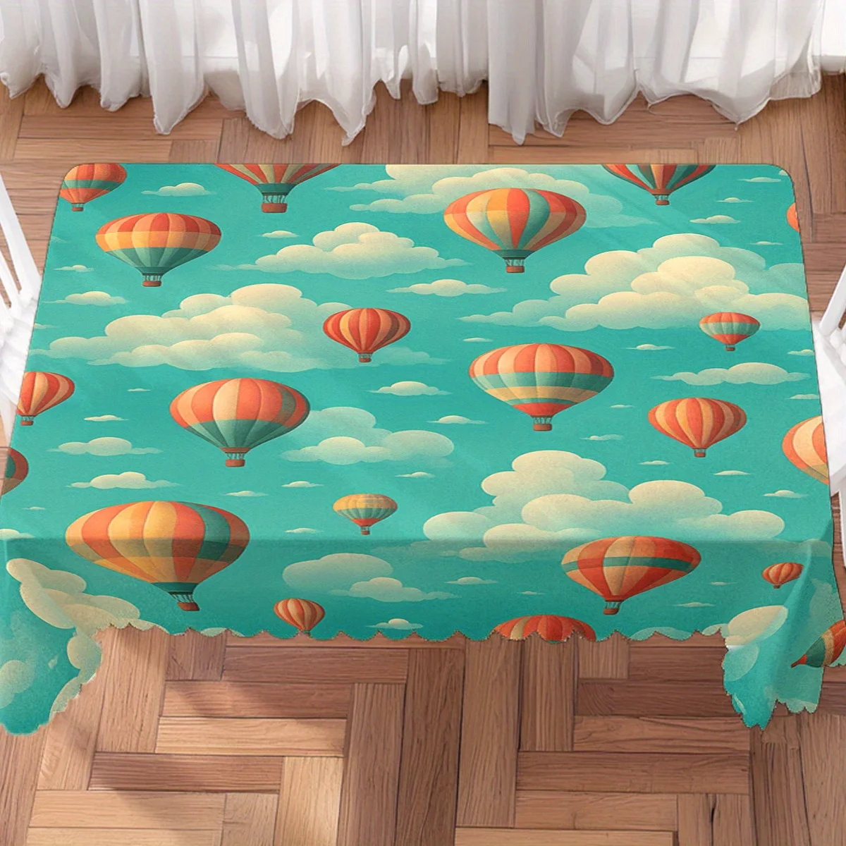 Cute Sky Hot Air Balloon Cloud Art Waterproof Tablecloth, Rectangular Cover for Whimsical Style Family Table Party Decor
