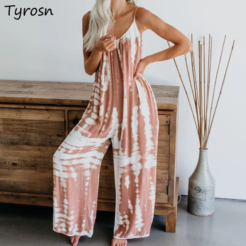 

High Waist Harajuku Jumpsuits Women Overalls Tie Dye Print Sexy Y2k Clothes Vintage Wide Leg Trouser Casual Hotsweet Temper Chic