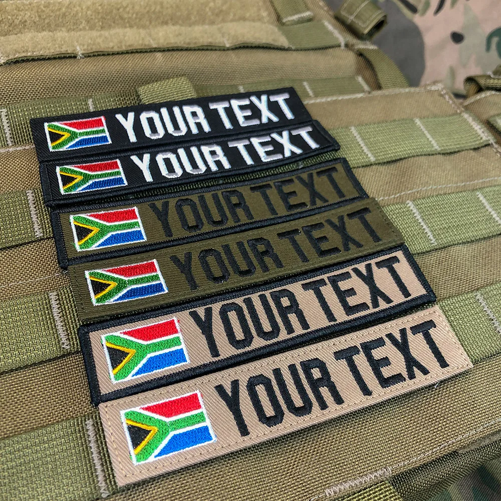 Custom Name Tape South Africa Flag Embroidery Patch Hook And Loop Multicam Green ACU Black  Tan EMR AOR