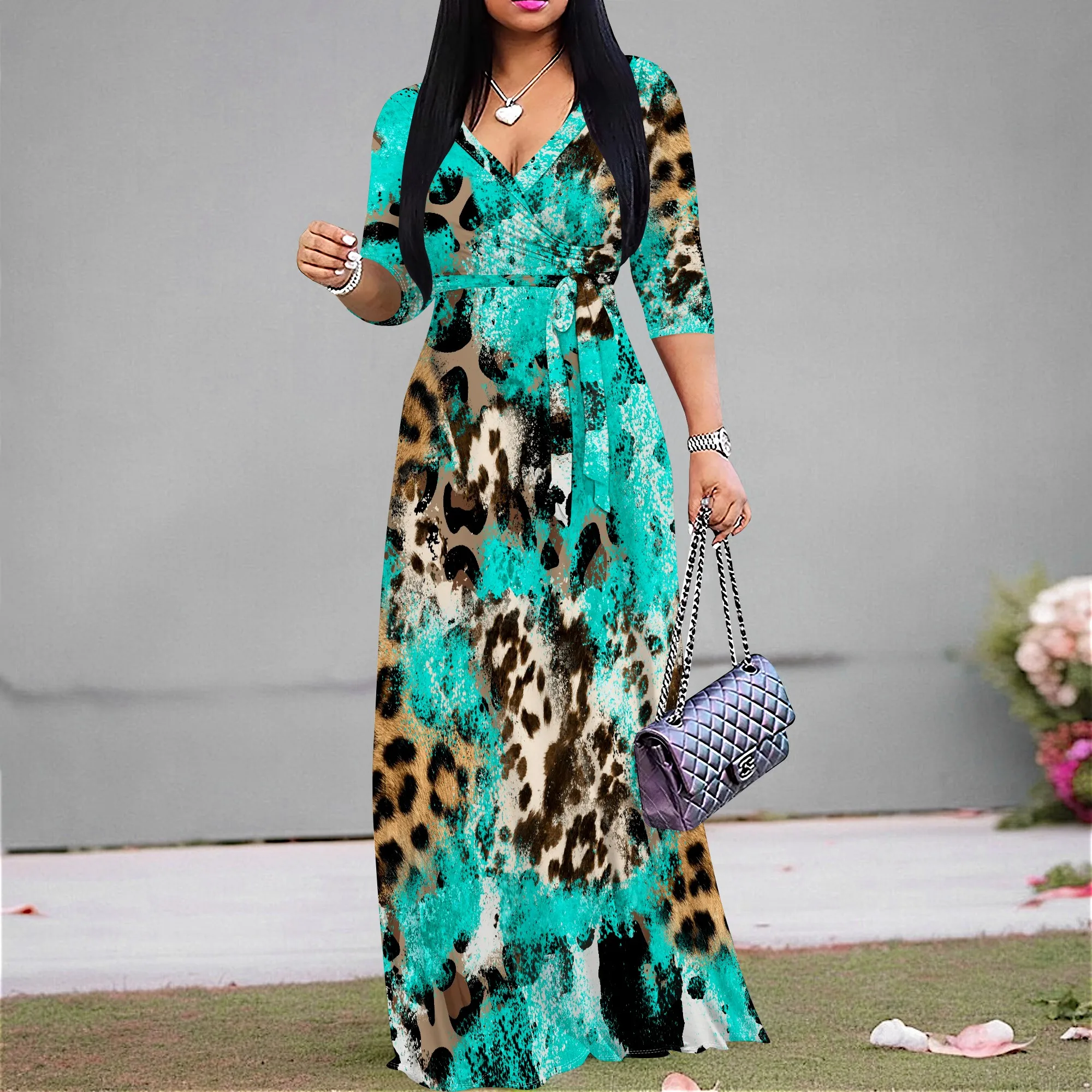 

Leopard & Tie Dye Maxi Dress for Women S-3XL V-Neck Summer Long Dress for Vacation or Beach Party Look