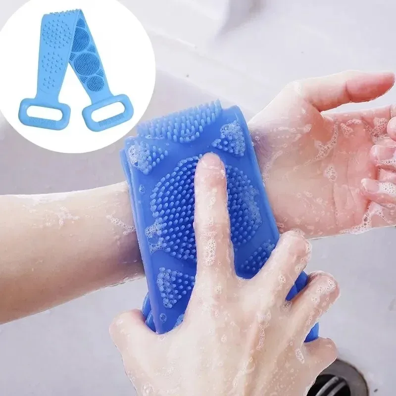 Esponja corporal escovas de silicone toalhas de banho purificador esfregando volta peeling massagem cinto de chuveiro estendido escovas limpas da