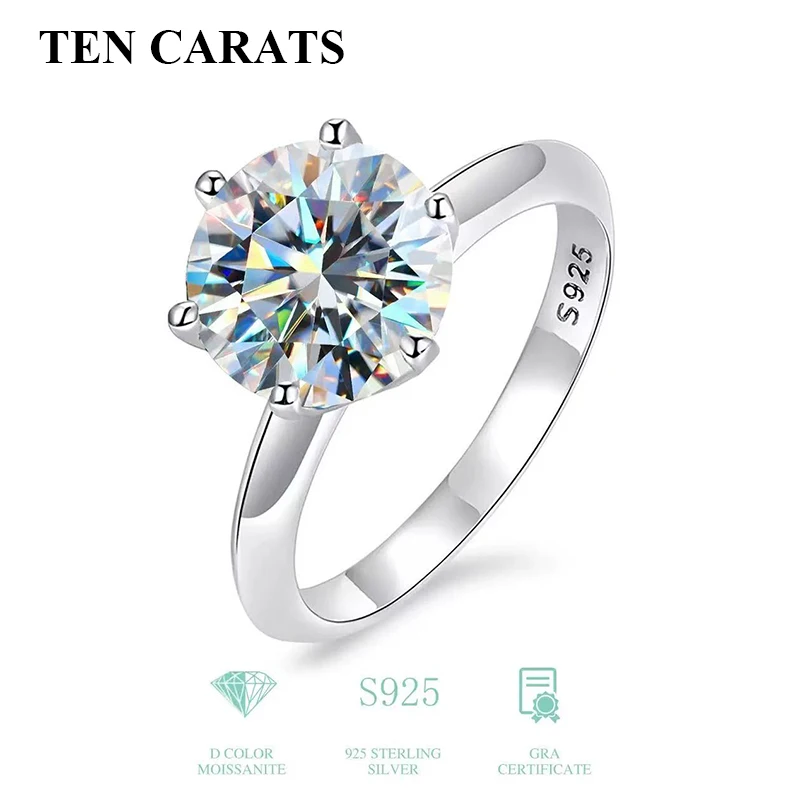 

TEN CARATS 0.5-3CT Moissanite Rings for Women S925 SilverEngagement Wedding Sparkling Diamond Fine Jewelry Gift