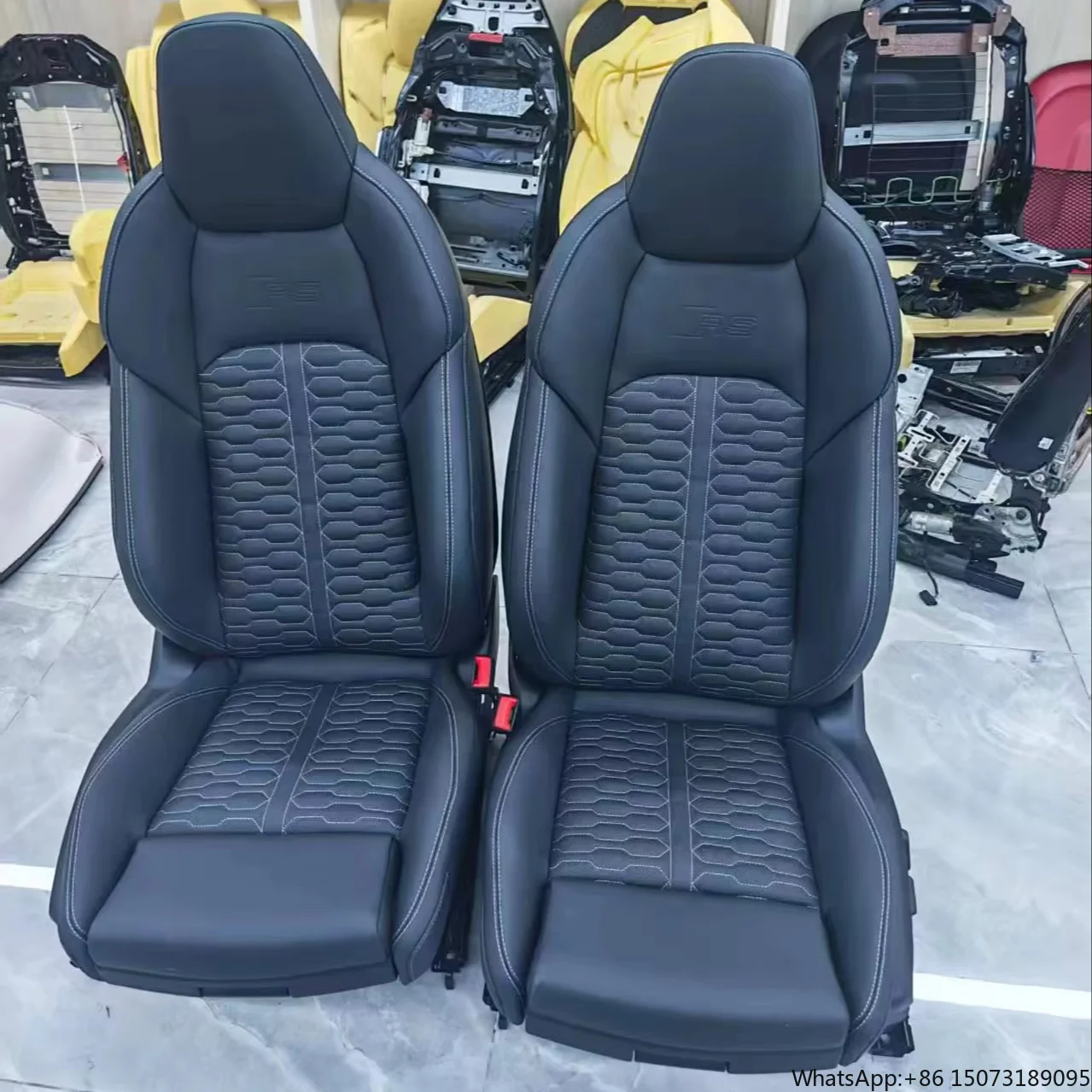

Custom Sports Car Seats for Black Leather with Diamond Stitching & Power Adjustment