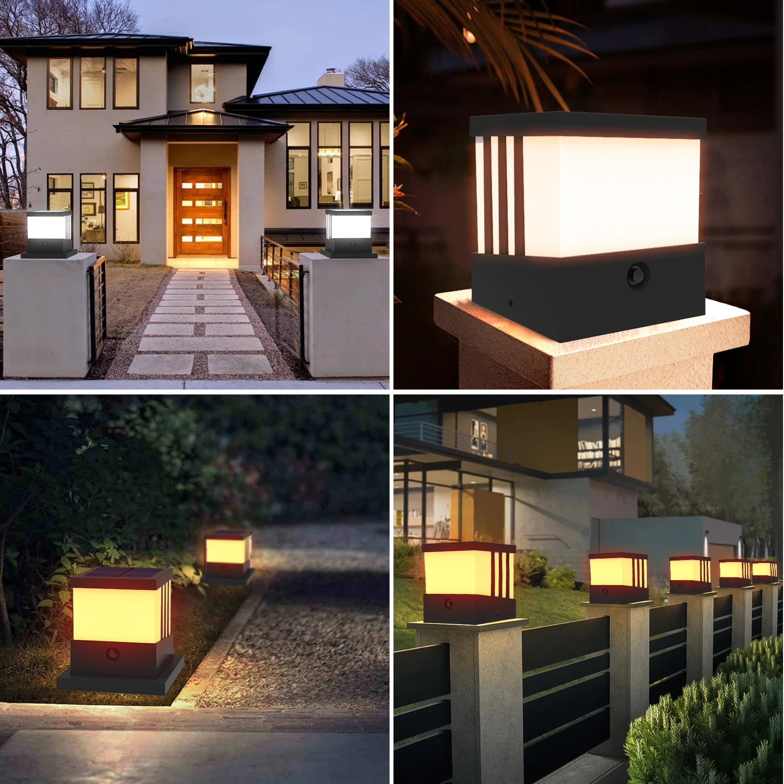 2 Stuks Solar Pillar Lamp Voor Tuin Lanscape Hek Ip65 Waterdichte Straatpost Licht Trappen Veranda Outdoor Decor Kolom Koplamp