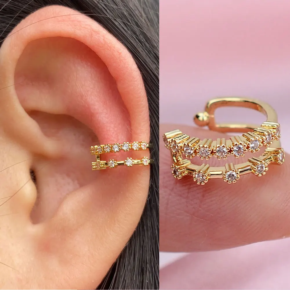 1Pc Fashion Geometry Crystal CZ  Leaf Clip Earring For Women Without Piercing Punk Vintage Star Ear Cuff Wrap Adjustable Jewelry