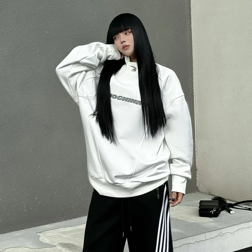 

Свитшот свободного кроя с круглым вырезом, модный городской стиль, с длинными рукавами, осенне-зимняя новинка, деконструированный дизайн, с разрезами на манжетах