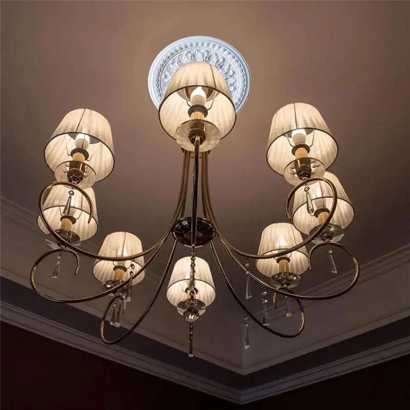 ABJO-Ceiling Light Panel Home Round PU Decorative Ceiling Fan Lamp Cover Ceiling Shape Decoration Easy Installation Lamp