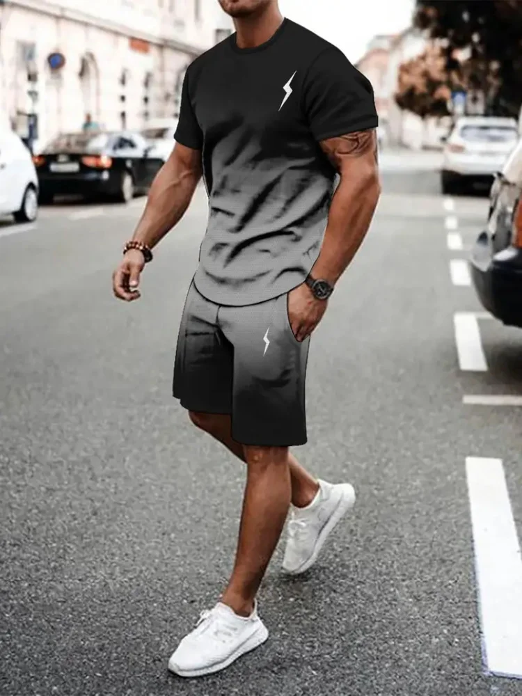 

Men's Casual Summer Wear, Creative Letter Prints, Beach Vacation 2 Pieces Of Short Sleeves And Shorts