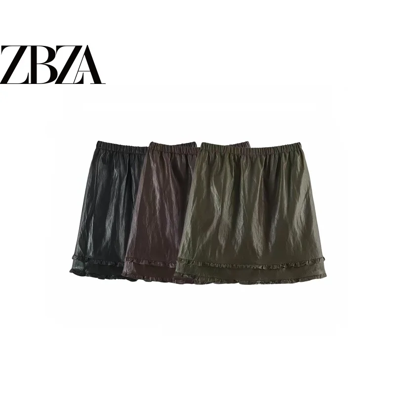 Fashionable Double Layered PU Leather Skirt with Elastic Waist And Mushroom  for Women Spring Autumn Season H Type Standa...