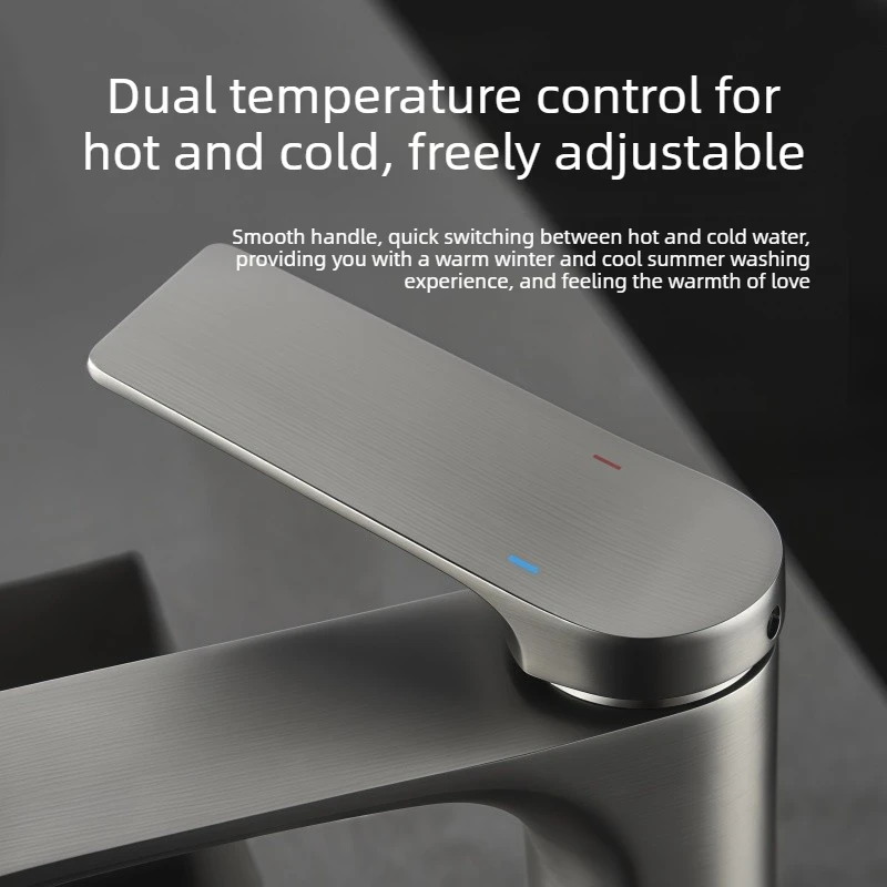 Household Wash Basin All-Copper Hot and Cold Basin Gun Gray Electroplated Faucet for Bathroom Washroom