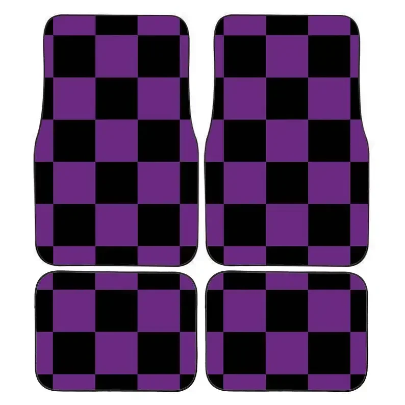 Personalized Purple and Black Racing Flag Plaid Car Mats, Vehicle Mats, Perfect Christmas Gift for l