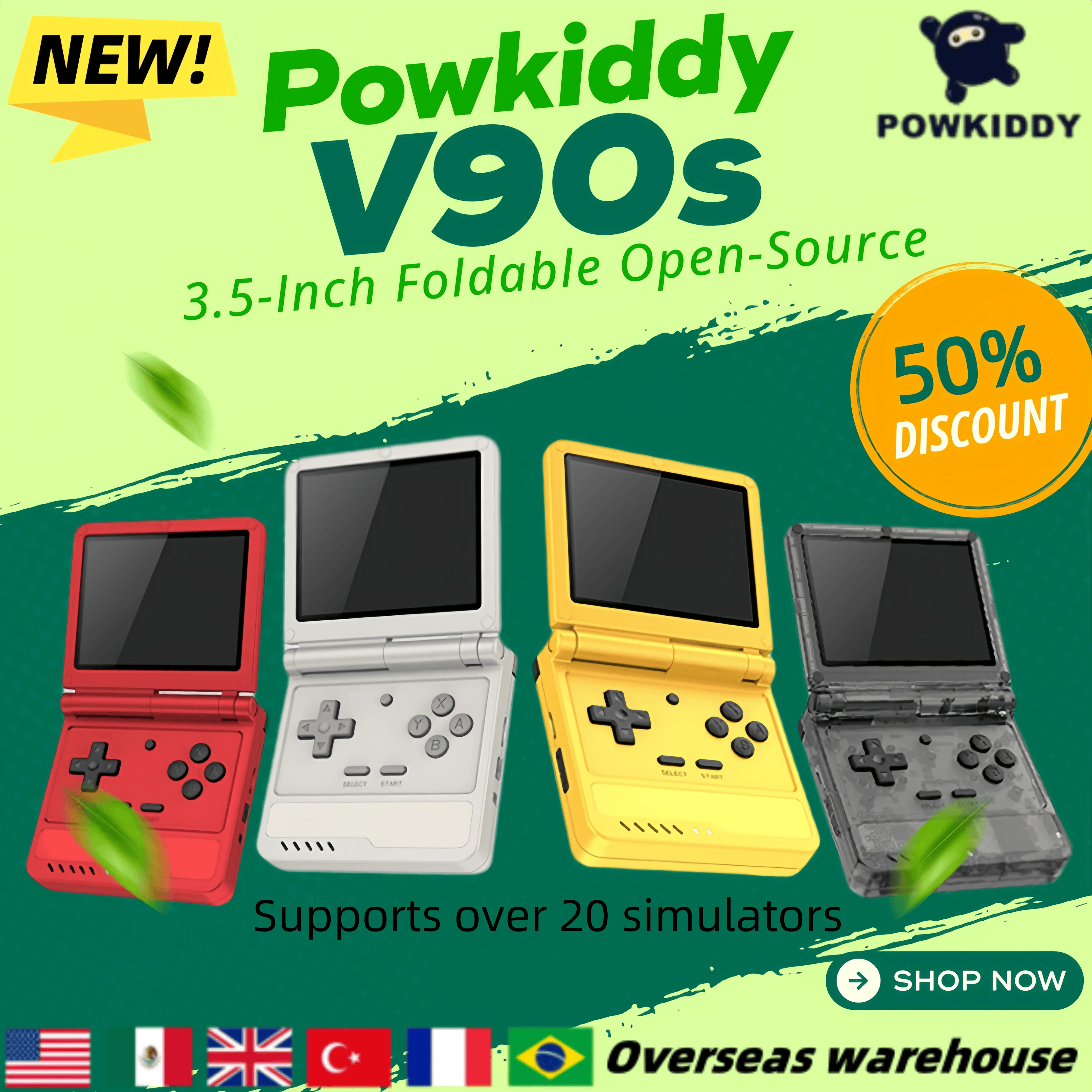 

Powkiddy V90s 64G 3.5-Inch IPS Foldable Open-Source Retro Handheld Game Simulators Flip Mini Retro Video Game Console Child Gift