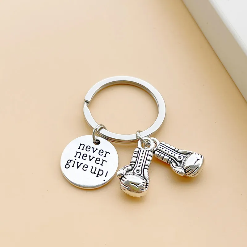 Cute never never give up!  Boxing Gloves Key Chain Inspirational Boxer Sports Men Boy Keyring