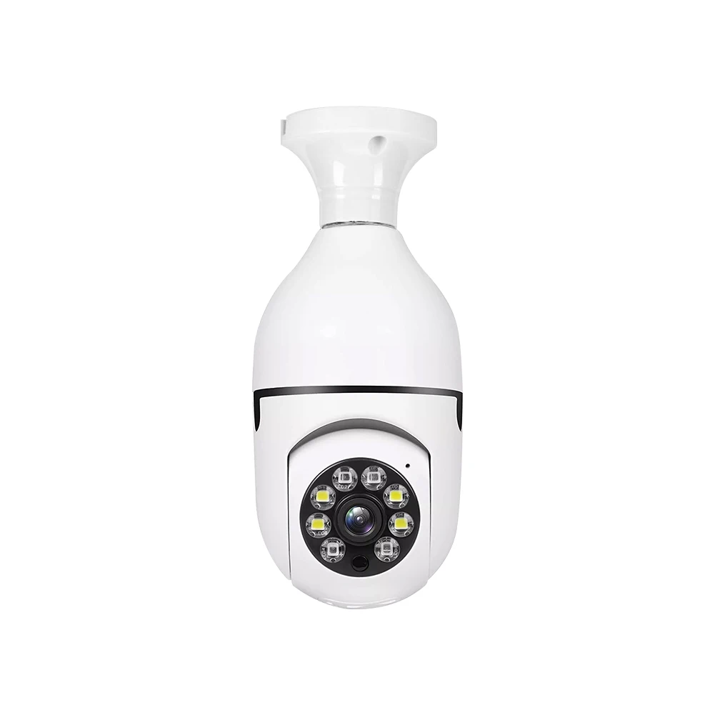 Indoor Security Bulb Camera with 360 Degree Panoramic View, for Night Vision, and Two Way Voice Communication White