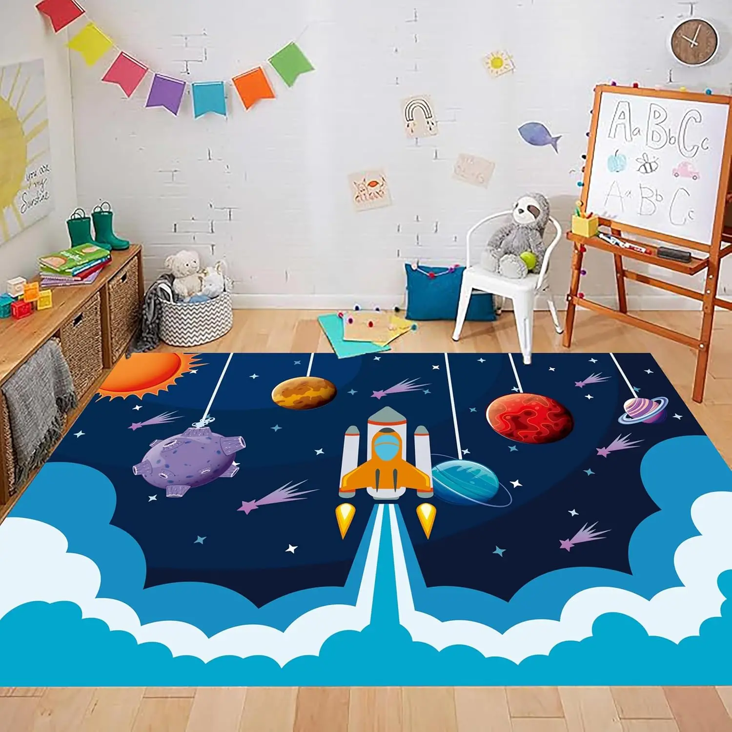 Music Children's Rug,Classroom Playmat Rugs Kids Carpet with Rubber Backing, Colorful Cartoon Piano Music Notes Kids Play Mat