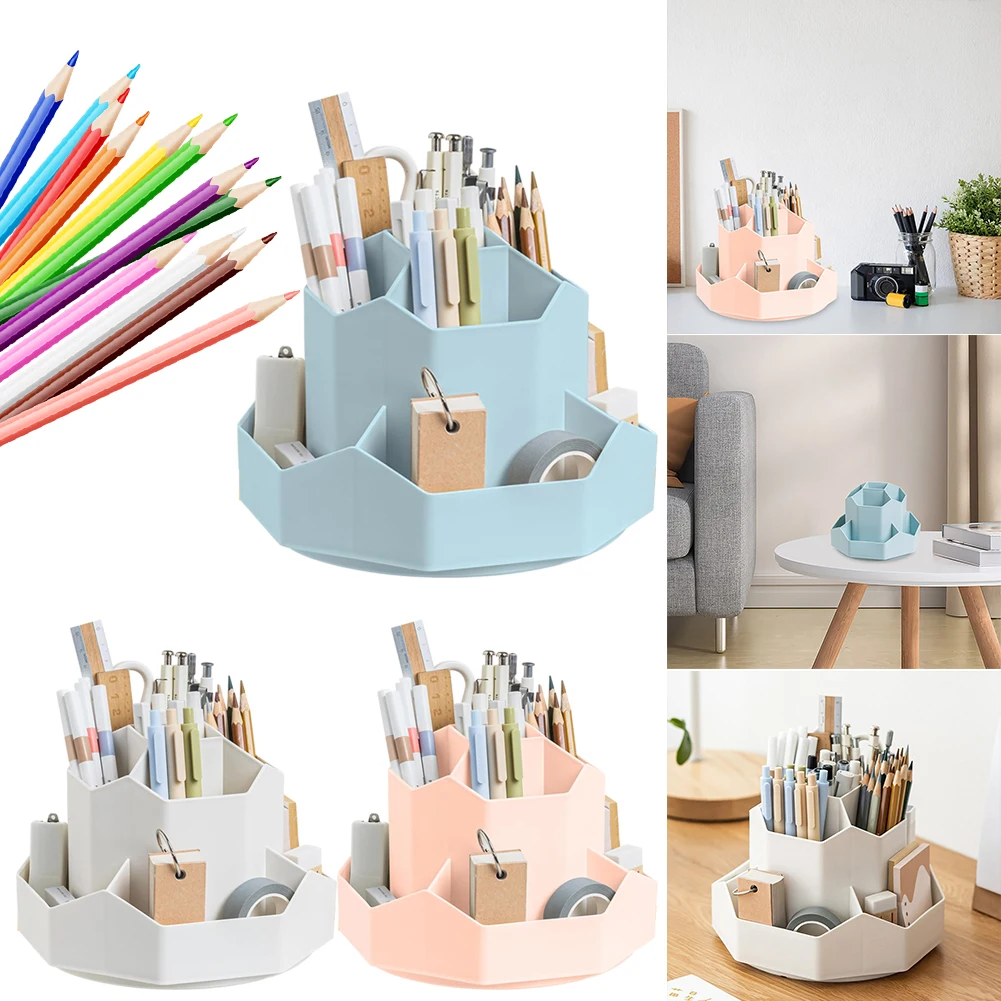 Desktop Stationery Organizer 9 Slots Pen Storage Holder 360 Degree Rotating Stationery Storage Box for Stationery Supplies