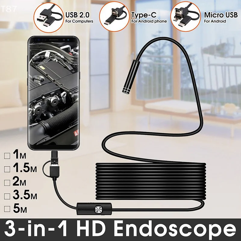 

Type C Mini Camera 3 In 1 Automotive Borescope For Android 5.5/7/8mm Sewer Industrial Endoscope Waterproof Piping Endoscopy