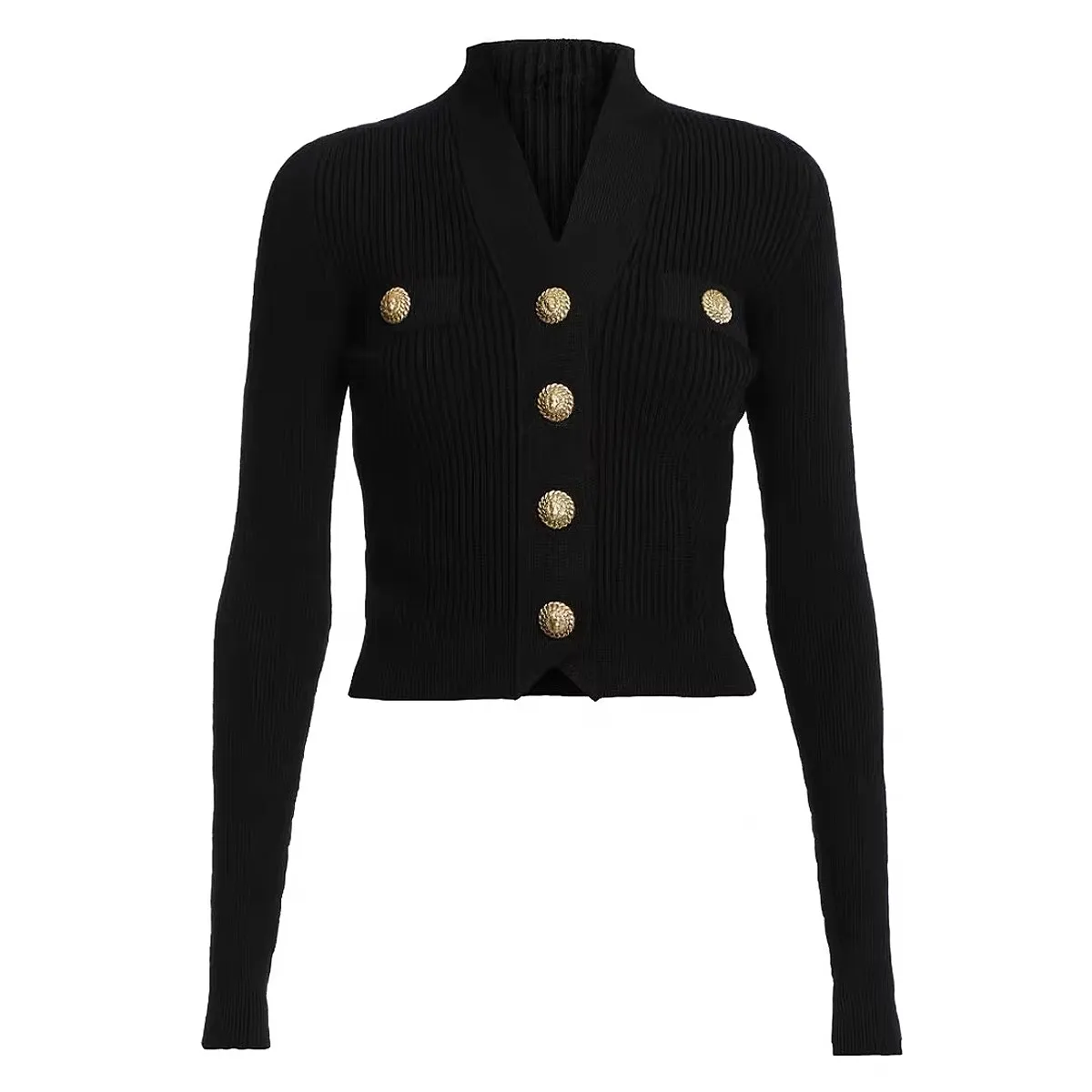 

Spring And Autumn New Fashionable Classic Temperament Commuter Single Breasted Women's V-Neck Knitted Woolen Cardigan Top