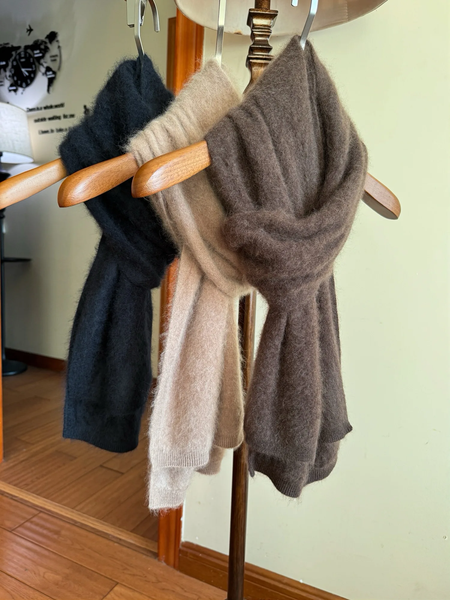 lamb-wool-fleece-lined-scarf-thickened-autumn-winter-warm-fashionable-pure-color-women's-scarf-korean-style-long-rectangle