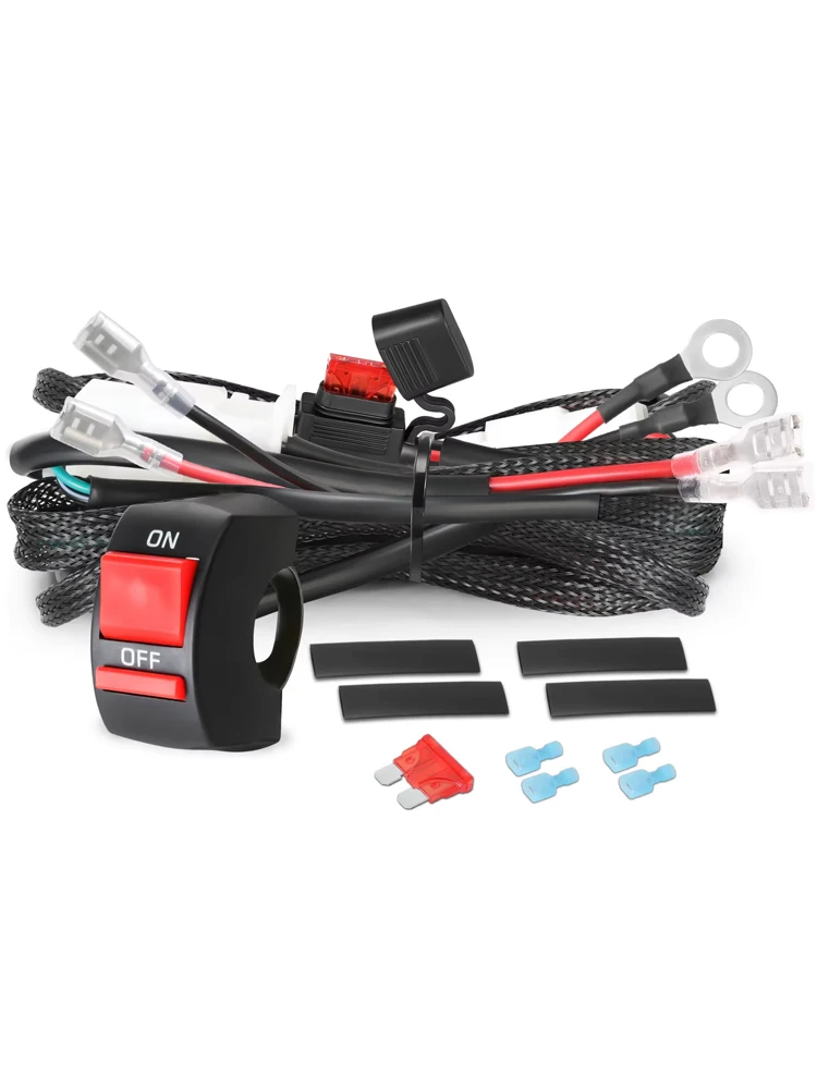 4.8FT Motorcycle Wiring Harness Kit 12V 10A Fuse Nylon Wire 18AW For 50 70 90cc 110cc 125cc Scooter Dirt Bikes Quad Dirt Bike AT