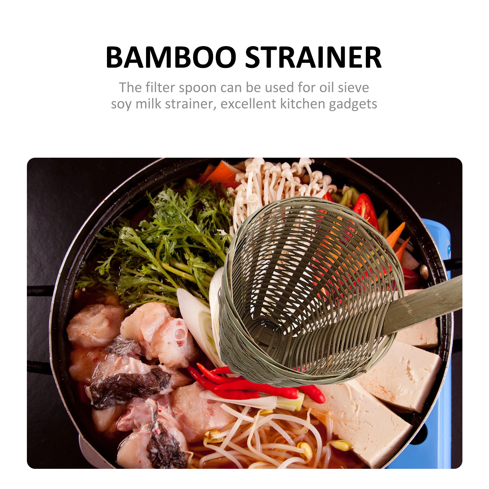 

Handmade Bamboo Woven Colander Filter Spoon Ergonomic Food Strainer Bamboo Kitchen Tool