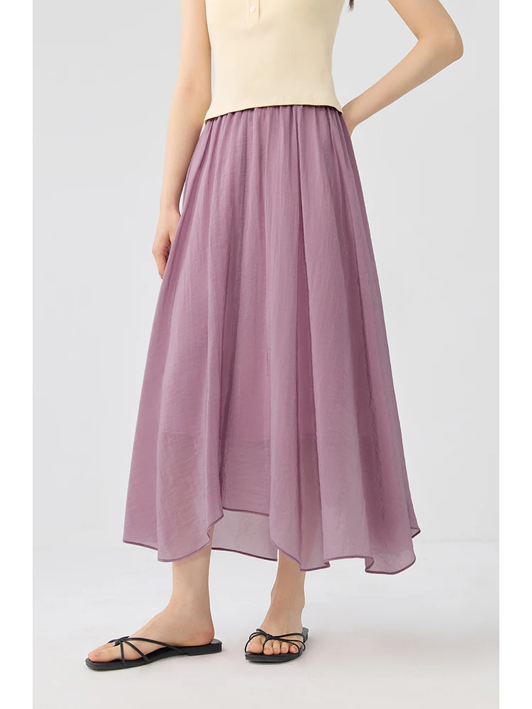 ZIQIAO Small Muyun Yarn Acetate French Fairy Skirt Female 2024 Summer New Holiday Umbrella Skirt Mid-Length Skirt 24ZQ92048