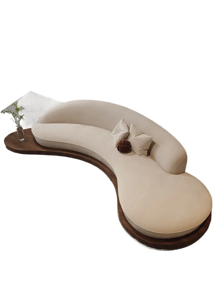 Curved special-shaped sofa solid wood floor mid-ancient wabi-sandy wind business small apartment bed and breakfast rest area
