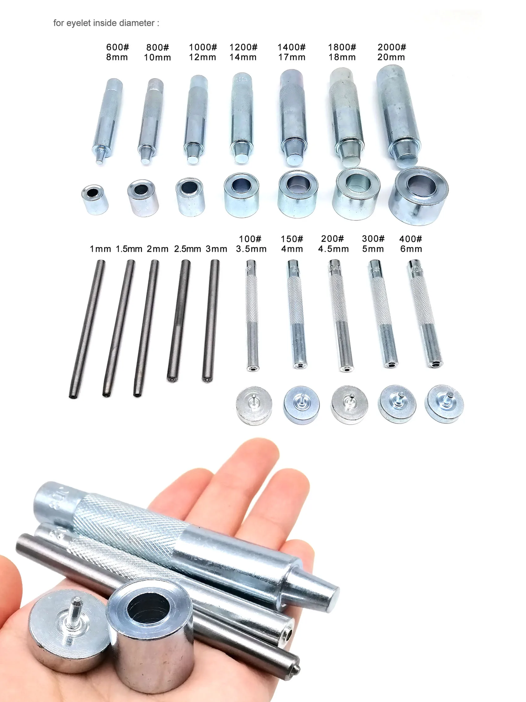 HZYUEGOU Stanzwerkzeug für Metallösen von 1mm bis 20mm Durchmesser, Ösenform, Ring, Luftloch, Nietenmontage, DIY, Hochwertiger Stahl – Detail 2