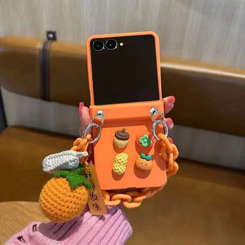 Funda de Teléfono con Diseño de Cadenas de Caqui para Samsung Galaxy Z Flip 7 FE 3 4 5 6, Motorola Razr 70 40 50 60 Ultra, Xiaomi Mix Flip 2