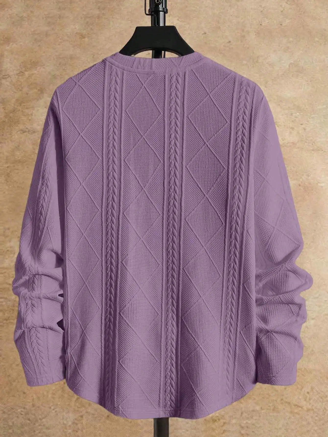 

Loose Knit Rhombus Pattern Round Neck Long Sleeve Sweater For Men