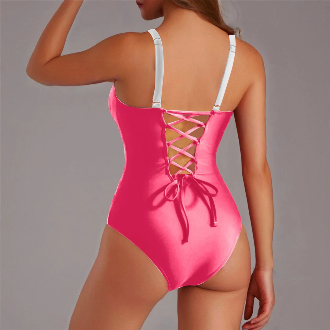 S - XL, 7 Farben, einteiliger Badeanzug mit Schnürung und Spitze, Damen-Badebekleidung, hoch geschnittene Beine, rückenfreier Badeanzug, Badeanzug, Modell V6952. – Detail 13
