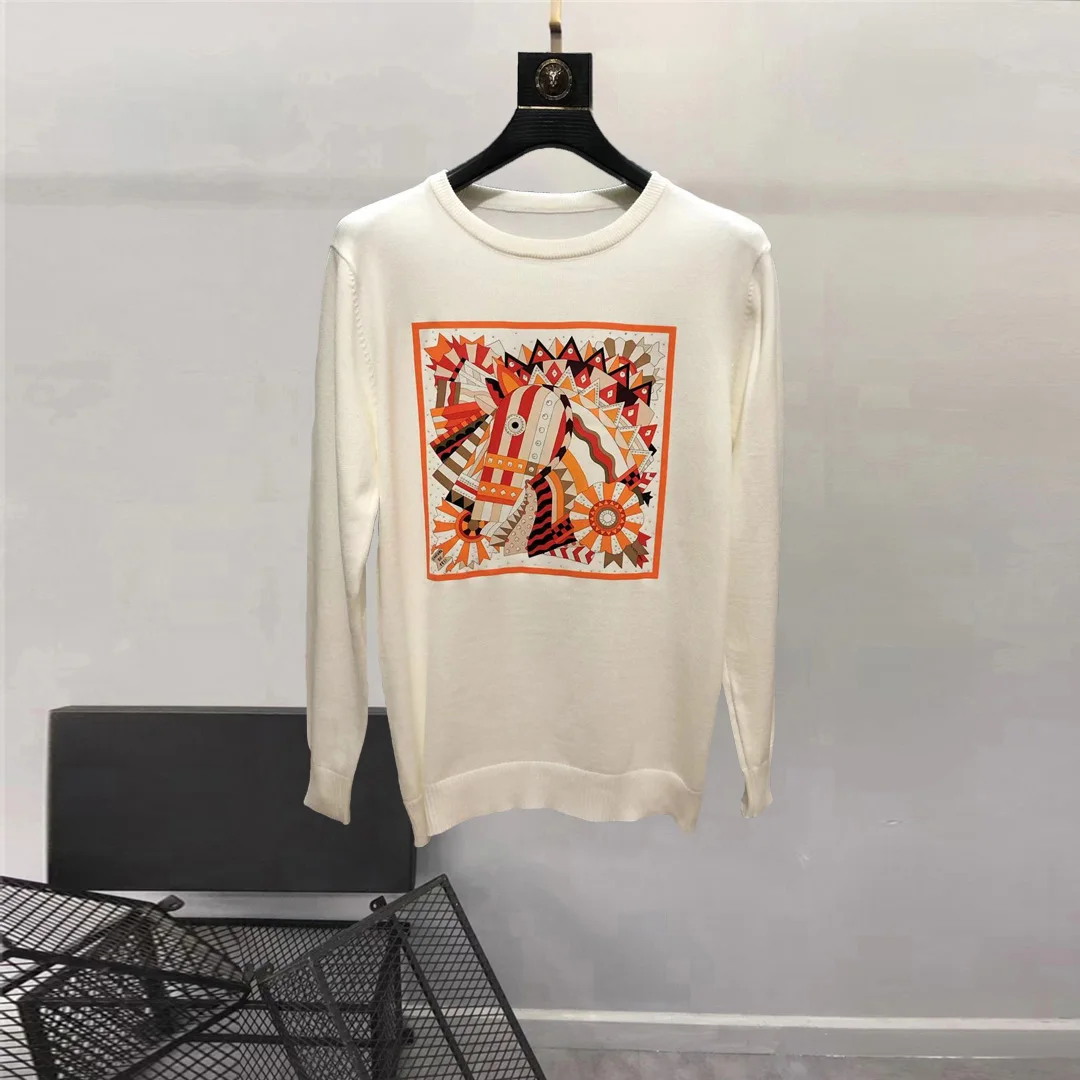 European and American men's wear 2022 winter new style Long sleeve round neck cartoon hot drill printing Fashion knitted sweater