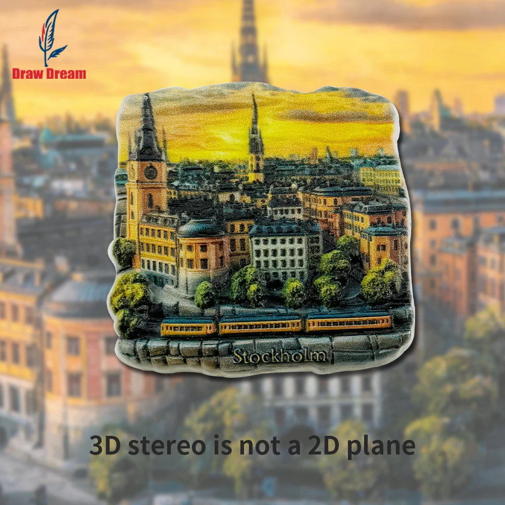 1Pc Stockholm Old Town Sunset Creative 3D Refrigerator Magnet World Travel Souvenir Collection Suitable for Home and Office Decoration, Personalized Exclusive Travel Souvenir Magnetic Refrigerator Magnet, Home Decoration, Kitchen, Room, Office, Cabinet Crafts Gift, Holiday Souvenir, Exquisite Small Gift