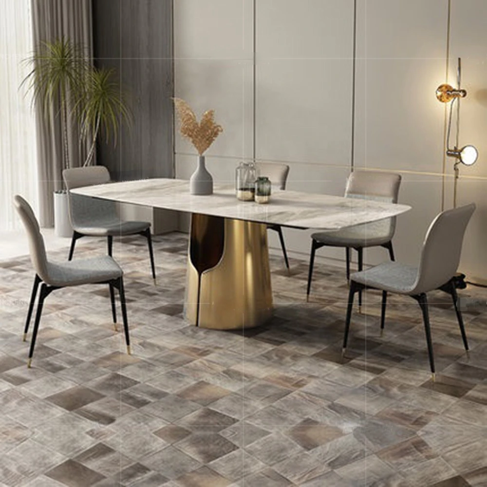 

Luxury Modern Dining Table Furniture, Gold Plated Metal Leg Dining Table Marble