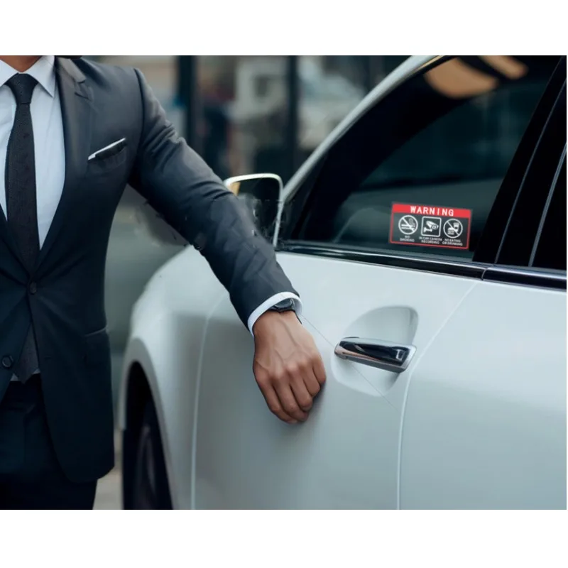 2pcs 10cmx5cm Car'S No Smoking Warning Stickers Camera Recording Video Anti Theft English Warning Word Identification Decoration