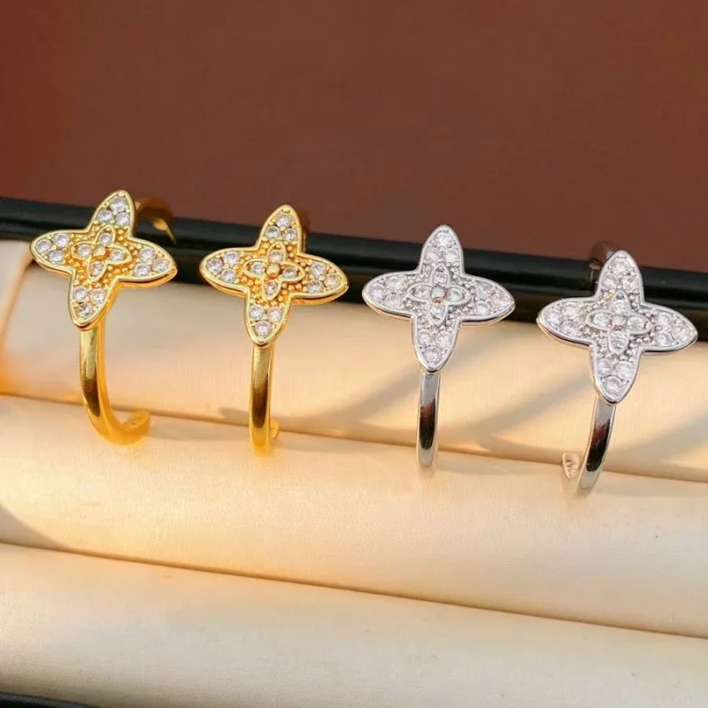 

Elegant Vintage Metal Earrings for Women Luxury Sensation Zircon Flower C-Shaped Ear Jewelry Daily Accessory