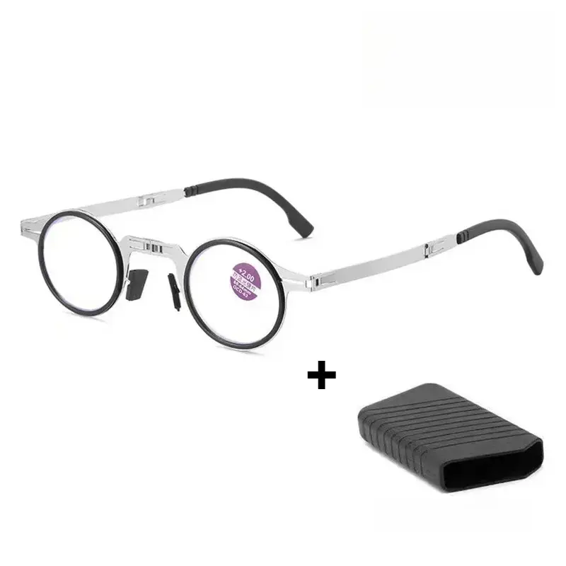 Portable Folding Reading Glasses with Case Anti Blue Light Blocking Metal Elder Foldable Eyeglasses Presbyopia for Man and Woman - Image 7