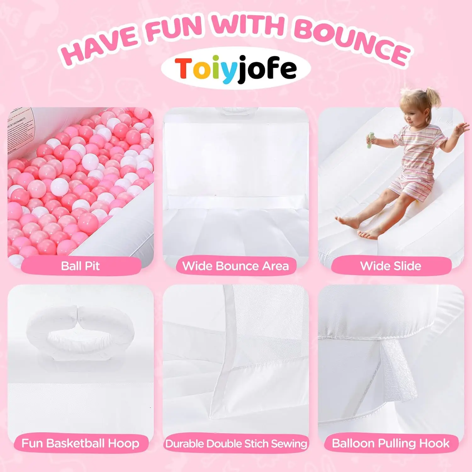 Casa de rebote blanca, castillo inflable con tobogán, soplador de aire, pozo de bolas, castillo inflable para fiesta de cumpleaños interior y exterior