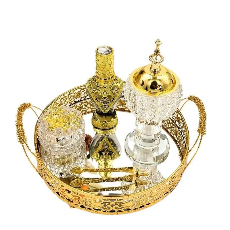 

Gold electroplated tray aromatherapy burner Arabian living room ornament incense burner set Middle East aromatherapy burner whol